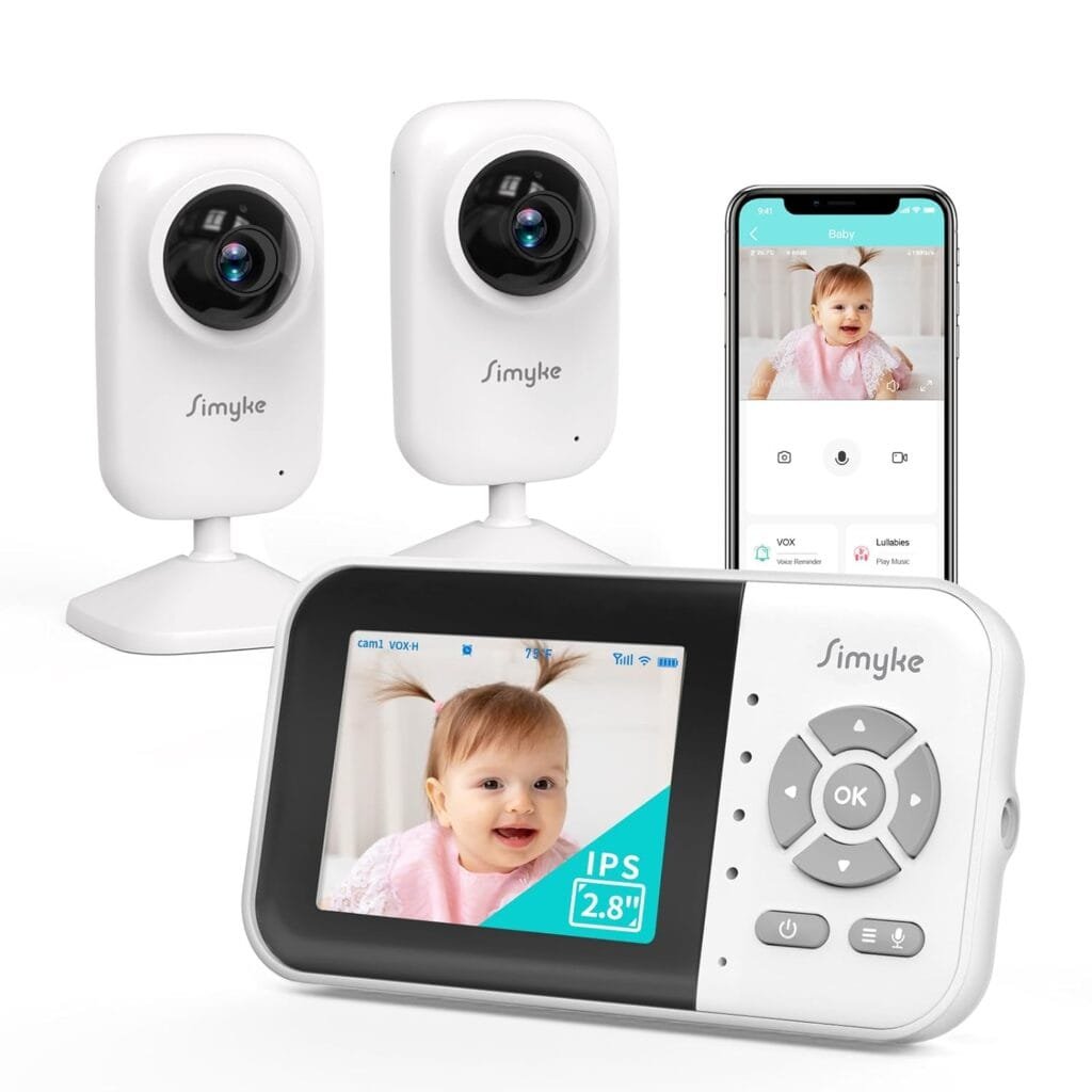 Upgrade Video Baby Monitor with 2 Cameras and Audio 2.8 Screen, Night Vision, APP, 2 Way Talk, 1200ft Long Range, Feeding Clock, Temperature Detection, Portable Wireless Baby Cam Home Use