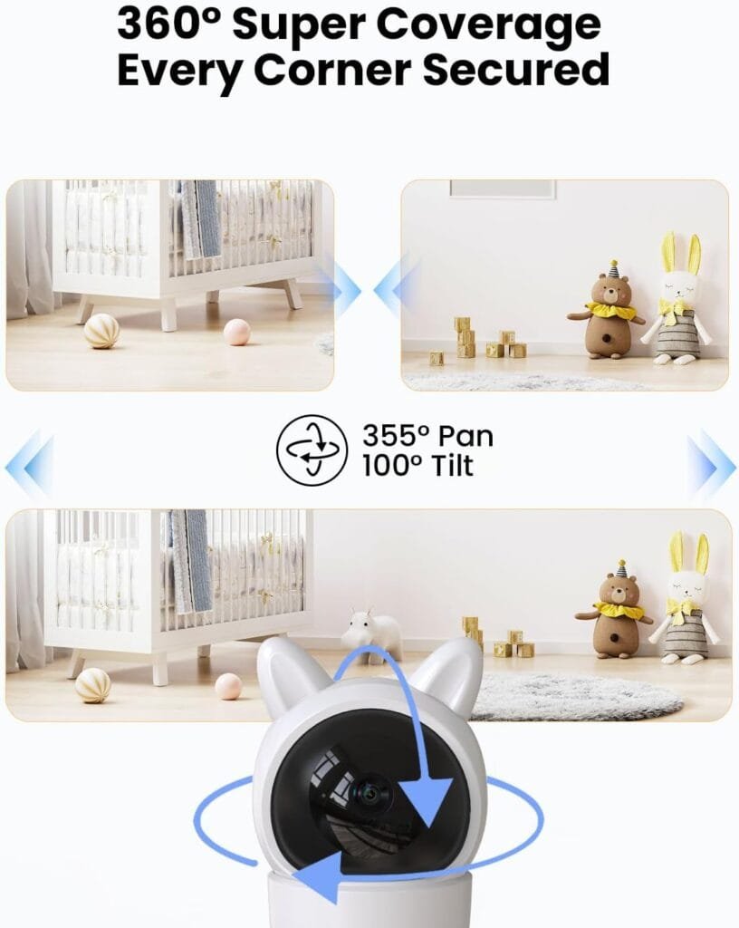 Video Baby Monitor with Camera and Audio, 2K Baby Monitor WiFi Smartphone with Night Vision, Pan-Tilt-Zoom via 4.3 Screen and APP, Cry/Motion Detection, 2-Way Audio (White 2pcs)