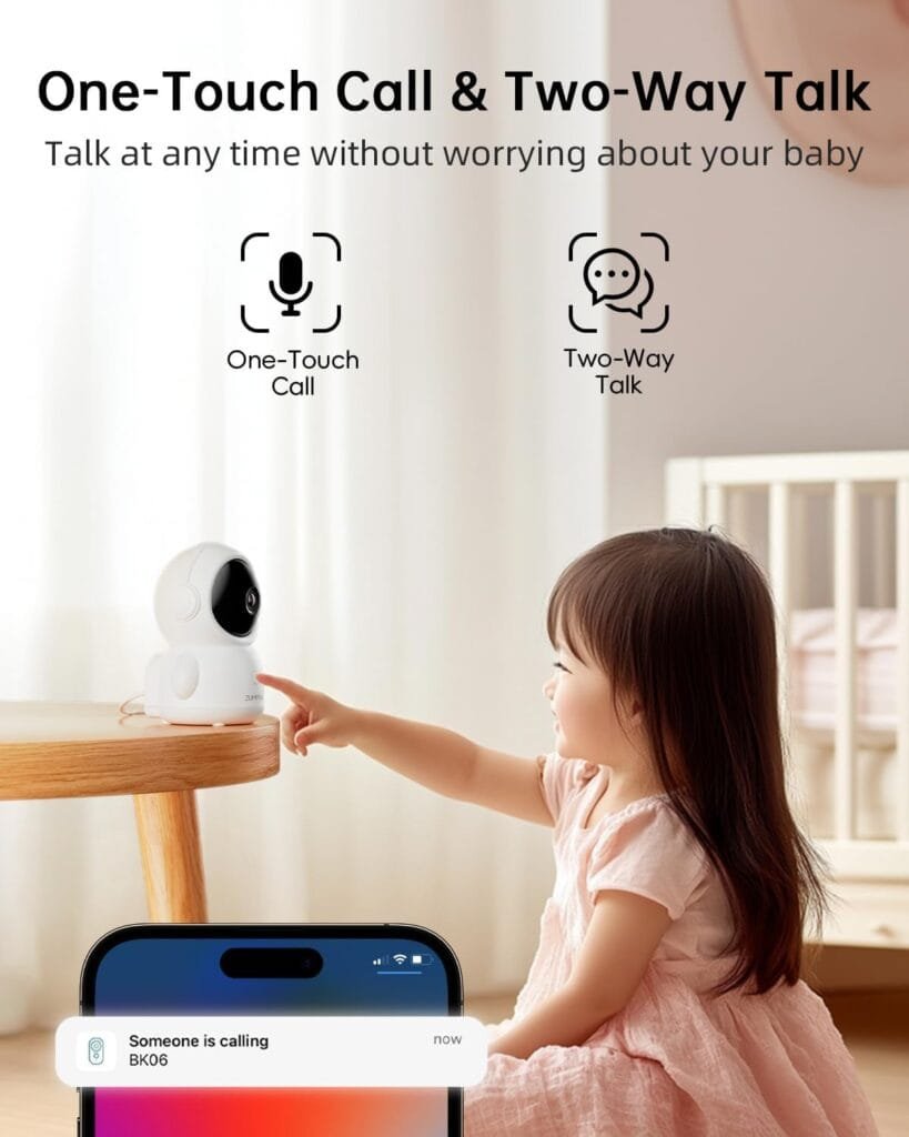 ZUMIMALL Security Camera Indoor, 5G/2.4G WiFi Baby Monitor with Camera and Audio, 2K Wired Pet Camera for Home Security, One-Click Call, Auto Tracking, Cry/PIR/AI Detection, Alexa/ONVIF/Cloud